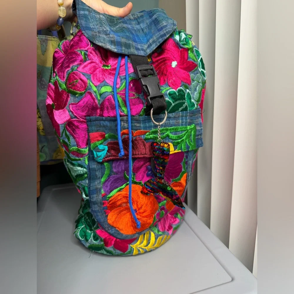 Handmade Floral Embroidered Boho Travel Vacation Beach Travel Backpack